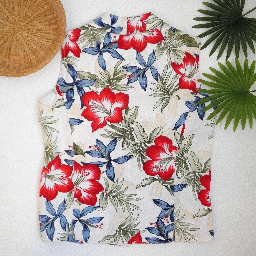 Vintage Havana Jack Cafe Women's Red Hibiscus Sleeveless Button Down Petite S - Picture 4 of 7